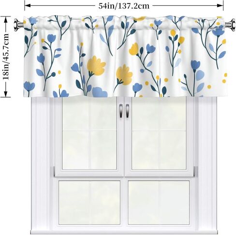 Short Rod Pocket Curtain Valance,Yellow Blue Flower Window Treatment Decor Curtains for Kitchen Living Room, Bedroom, 1 Panel, 54" W x 18" L in Saudi Arabia