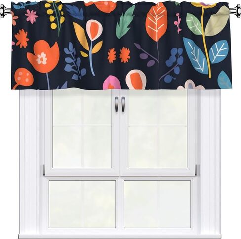 Short Rod Pocket Curtain Valance,Yellow Blue Flower Window Treatment Decor Curtains for Kitchen Living Room, Bedroom, 1 Panel, 54" W x 18" L in Saudi Arabia