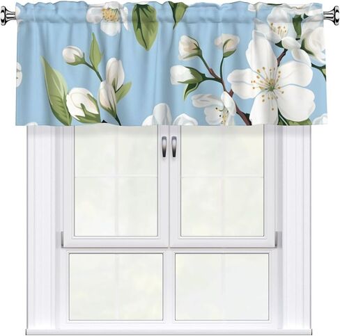 Short Rod Pocket Curtain Valance,Yellow Blue Flower Window Treatment Decor Curtains for Kitchen Living Room, Bedroom, 1 Panel, 54" W x 18" L in Saudi Arabia