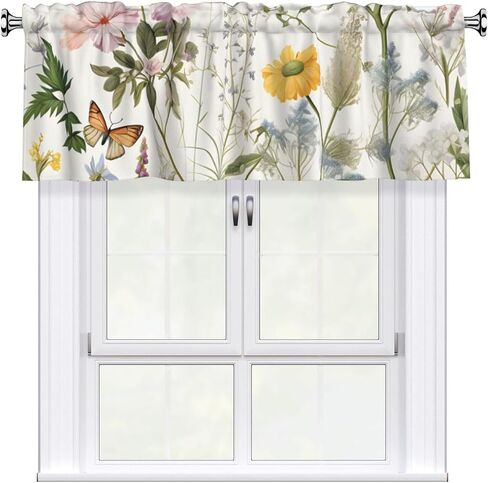 Short Rod Pocket Curtain Valance,Yellow Blue Flower Window Treatment Decor Curtains for Kitchen Living Room, Bedroom, 1 Panel, 54" W x 18" L in Saudi Arabia