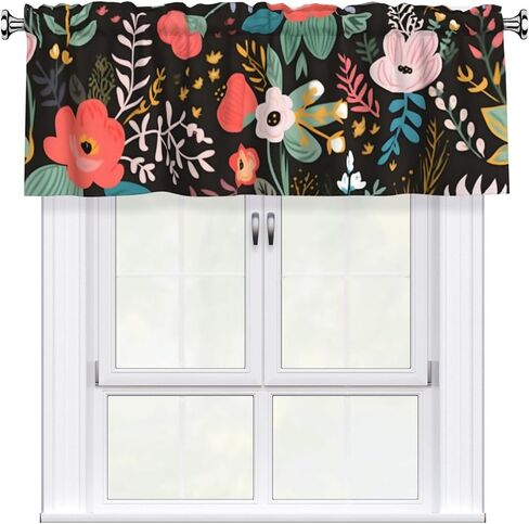 Short Rod Pocket Curtain Valance,Yellow Blue Flower Window Treatment Decor Curtains for Kitchen Living Room, Bedroom, 1 Panel, 54" W x 18" L in Saudi Arabia