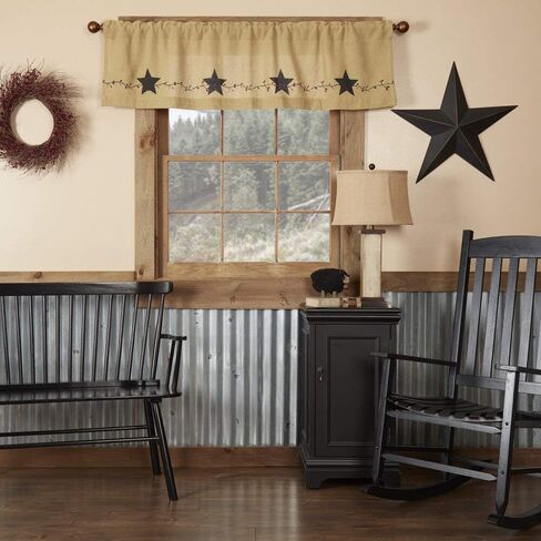 Pine Valley Quilts Star and Pip Country Primitive Burlap Valance Curtain 16x90 in Saudi Arabia