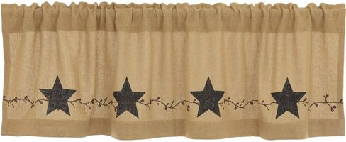 Pine Valley Quilts Star and Pip Country Primitive Burlap Valance Curtain 16x90 in Saudi Arabia