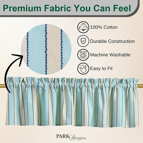 Park Designs Dockside Stripe Valance 72" x 14", Striped Pastel Window Valances for Beach, Coastal and Nautical Home Decor, Sky Blue Window Treatments for Nursery and Beach House in Kuwait
