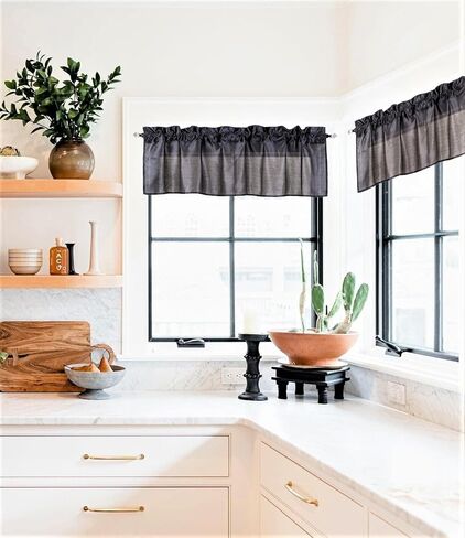(S18) 2 Pieces Straight Solid Color Faux Silk Window Valance semi Sheer Home Decor 55" Wide x 18" Long (Plum Egg Plant) in Kuwait