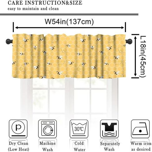 Bees Valance Curtains Rustic Vintage Geometric Hexagonal Honeycomb Yellow Art Print Rod Pocket Curtain Valance for Kitchen Bedroom Living Room Decor 1 Panel W54xL18 Inch in Saudi Arabia