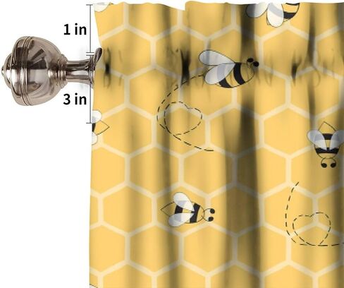 Bees Valance Curtains Rustic Vintage Geometric Hexagonal Honeycomb Yellow Art Print Rod Pocket Curtain Valance for Kitchen Bedroom Living Room Decor 1 Panel W54xL18 Inch in Saudi Arabia