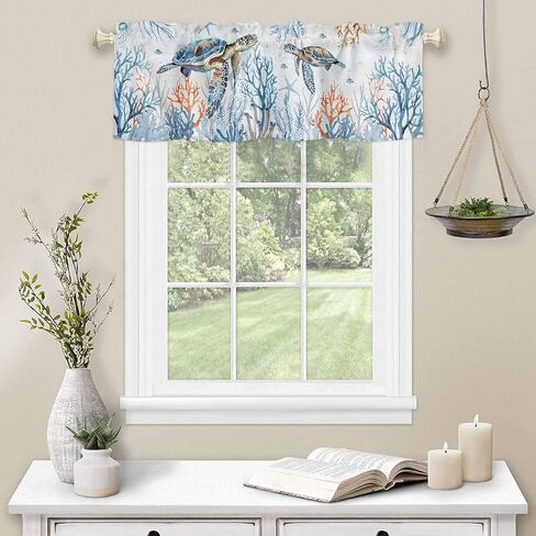 Valance Curtain Ocean Turtle Kitchen Curtain for Window Starfish Coral Blue Rod Pocket Valance Kitchen Window Treatment for Bedroom Living Room 54x18inch in Kuwait