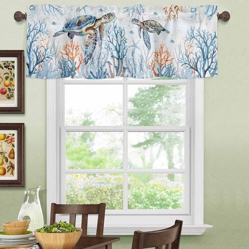 Valance Curtain Ocean Turtle Kitchen Curtain for Window Starfish Coral Blue Rod Pocket Valance Kitchen Window Treatment for Bedroom Living Room 54x18inch in Kuwait
