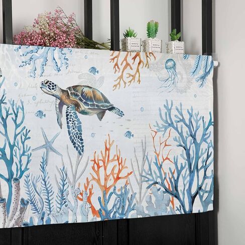 Valance Curtain Ocean Turtle Kitchen Curtain for Window Starfish Coral Blue Rod Pocket Valance Kitchen Window Treatment for Bedroom Living Room 54x18inch in Kuwait