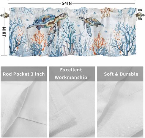 Valance Curtain Ocean Turtle Kitchen Curtain for Window Starfish Coral Blue Rod Pocket Valance Kitchen Window Treatment for Bedroom Living Room 54x18inch in Kuwait