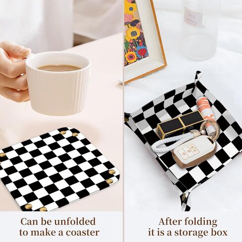 PU Leather Jewelry Valet Tray, Portable Catchall Tray for Keys, Wallet, Watch, Travel Organizer for Nightstand Desk Entryway Home Decor Gift for Women Men Classic Checkerboard in Saudi Arabia