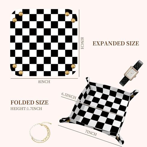 PU Leather Jewelry Valet Tray, Portable Catchall Tray for Keys, Wallet, Watch, Travel Organizer for Nightstand Desk Entryway Home Decor Gift for Women Men Classic Checkerboard in Saudi Arabia