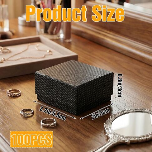 100pcs Jewelry Ring Gift Box 2''x 2''x1''Cardboard Earring Ring Boxes Small Black Gift Box with Velvet &Sponge Liner Jewelry Gifts Boxes Pendant Case Bulk for Necklace Bracelet Earring Display Wedding in Saudi Arabia