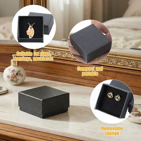 100pcs Jewelry Ring Gift Box 2''x 2''x1''Cardboard Earring Ring Boxes Small Black Gift Box with Velvet &Sponge Liner Jewelry Gifts Boxes Pendant Case Bulk for Necklace Bracelet Earring Display Wedding in Saudi Arabia