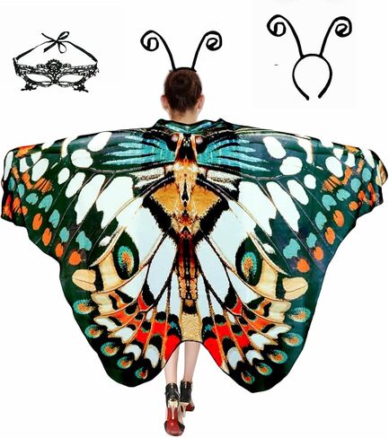 أزياء أجنحة الفراشة في هالوين للسيدات ، أزياء الأجنحة الفراشة الكبار مع قناع وعصابة (3pcs) in Kuwait