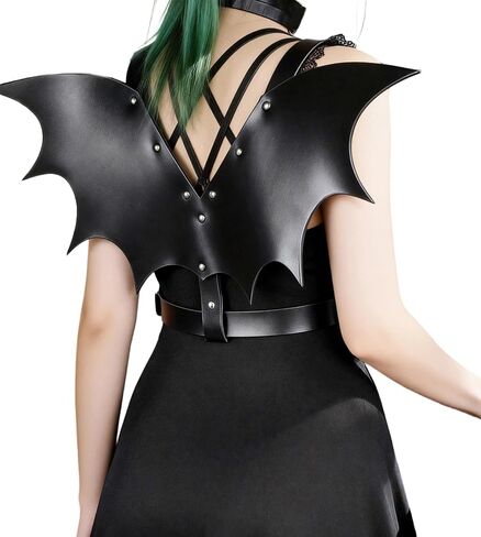 Women Goth Black Bat Wing Fashion Harness Top Adjustable Punk Faux Leather Costume Accessory with Alloy for Festival Party Outfit(Waist 26.4-35.0in) in Saudi Arabia