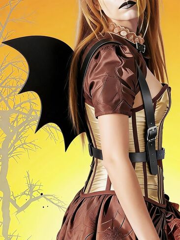 Women Goth Black Bat Wing Fashion Harness Top Adjustable Punk Faux Leather Costume Accessory with Alloy for Festival Party Outfit(Waist 26.4-35.0in) in Saudi Arabia