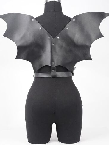 Women Goth Black Bat Wing Fashion Harness Top Adjustable Punk Faux Leather Costume Accessory with Alloy for Festival Party Outfit(Waist 26.4-35.0in) in Saudi Arabia