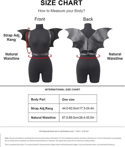 Women Goth Black Bat Wing Fashion Harness Top Adjustable Punk Faux Leather Costume Accessory with Alloy for Festival Party Outfit(Waist 26.4-35.0in) in Saudi Arabia
