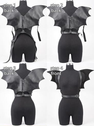 Women Goth Black Bat Wing Fashion Harness Top Adjustable Punk Faux Leather Costume Accessory with Alloy for Festival Party Outfit(Waist 26.4-35.0in) in Saudi Arabia