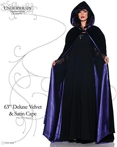 Underwraps Gothic Deluxe Velvet & Satin Cape Vampire Costume, Black/Purple, 63" in Kuwait