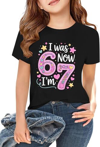Kids 7th Birthday Shirts Girls I was 6 Now I Am 7 T Shirt 7 Years Old Birthday Short Sleeve Tees Tops in Saudi Arabia