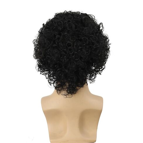 Mens Short Black Curly Cosplay Wig for 80s Rock Popstar Halloween Costume Outfit Dress Up in Saudi Arabia