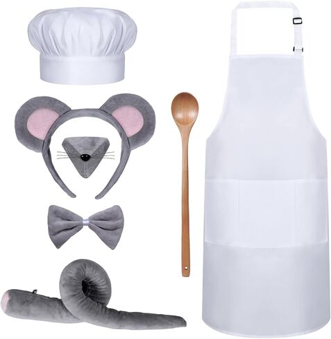 7-Piece Chef & Mouse Costume Set, Funny Couple Role Play Outfit with Chef Hat, Mouse Ears & Tail for Halloween Party in Saudi Arabia