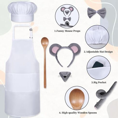 7-Piece Chef & Mouse Costume Set, Funny Couple Role Play Outfit with Chef Hat, Mouse Ears & Tail for Halloween Party in Saudi Arabia