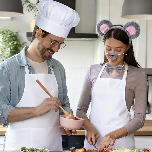7-Piece Chef & Mouse Costume Set, Funny Couple Role Play Outfit with Chef Hat, Mouse Ears & Tail for Halloween Party in Saudi Arabia