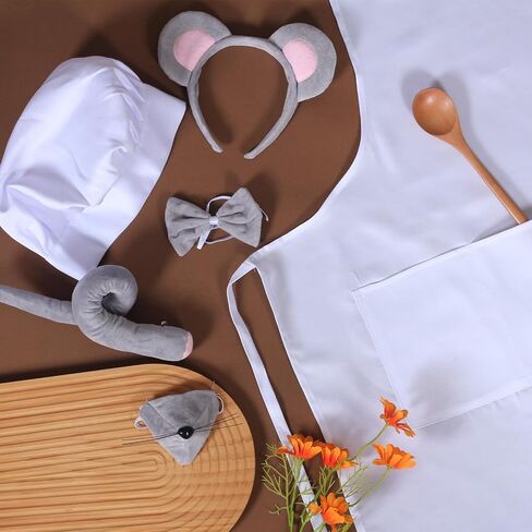 7-Piece Chef & Mouse Costume Set, Funny Couple Role Play Outfit with Chef Hat, Mouse Ears & Tail for Halloween Party in Saudi Arabia