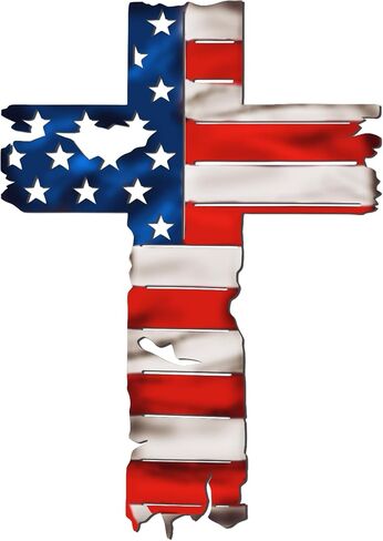 JEWLOVE Patriotic American Flag Cross Wall Decor, Vintage Colorful Metal Cross Decor, Rustic Americana & Christian Wall Art for Home, Church, Garage (14.2" x 10") in Kuwait