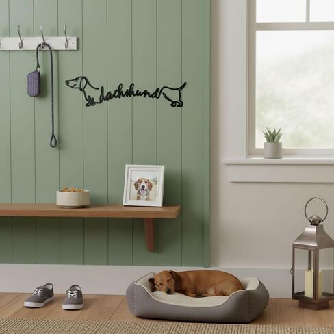 AIM & GGKK ديكور جدار معدني من نوع Dachshund - صورة ظلية للكلب الأسود ديكور جدار لغرفة المعيشة وغرفة النوم - ديكور جدار معدني حديث للكلب - هدية لمحبي الكلاب in Kuwait