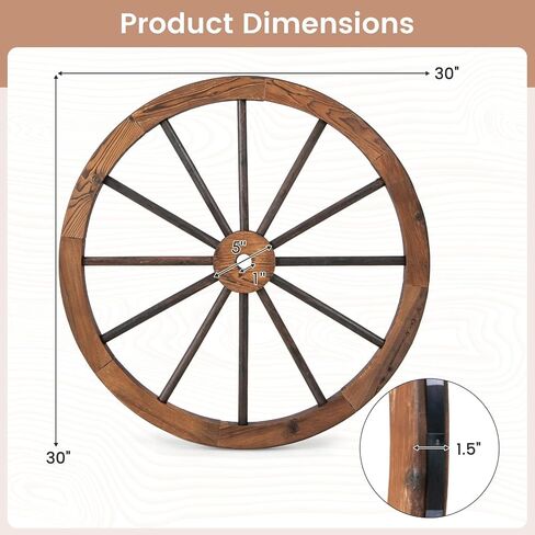 HAPPYGRILL 30" Set of 2 Wood Wagon Wheels, Old Western Wall Art Garden Decor, Carbonized Solid Fir Wood, Vintage Indoor Outdoor Wall Hanging Wheels for Party Bar Garage Home Garden in Saudi Arabia