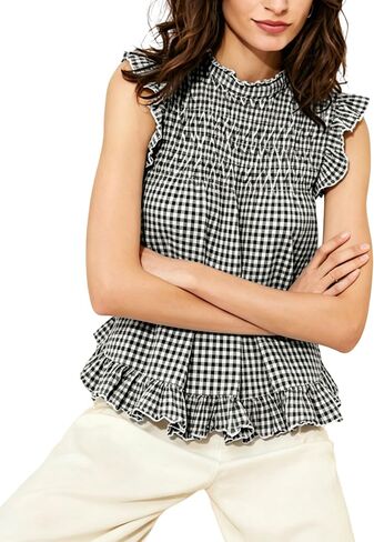 Women's Gingham Smocked Ruffle Sleeveless Top Plaid Babydoll Peplum Blouse Cute Summer Tank Shirt in Saudi Arabia