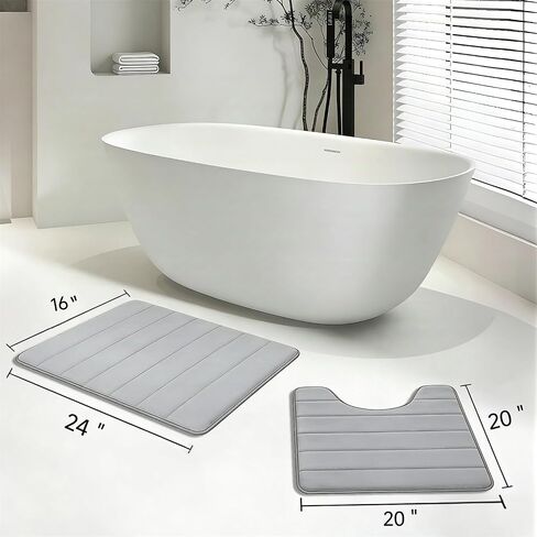 Memory Foam Bathroom Rugs Sets 2 Piece - Super Soft Absorbent Quick Dry Memory Foam Bathroom Rugs, Machine Washable Non Slip Floor Carpet for Tub Shower & Single Sink 16x24 & 20x20, (Light Grey) in Saudi Arabia