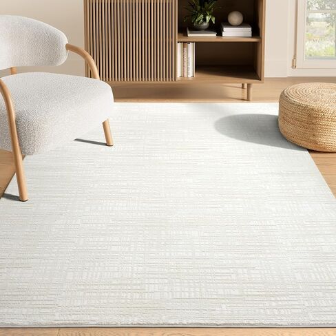 Abani Cream Area Rug - 8' x 10' - Living Room & Bedroom - Textured Weave Design - Indoor Use - Easy to Clean, Stain Resistant, Non-Shedding - Neutral Collection in Kuwait