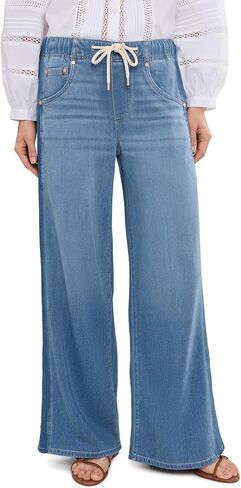 Liverpool Los Angeles Women's Mid-Rise Tie Front Shadow Stripe Pull-On Wide Leg Jeans, 30" Inseam in Kuwait