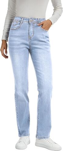 Metietila Womens Classic Jeans Straight Leg Stretchy Denim Pants | Mid Rise,Casual in Saudi Arabia