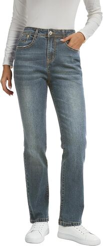 Metietila Womens Classic Jeans Straight Leg Stretchy Denim Pants | Mid Rise,Casual in Saudi Arabia