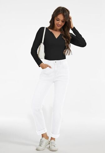 Metietila Womens Classic Jeans Straight Leg Stretchy Denim Pants | Mid Rise,Casual in Saudi Arabia