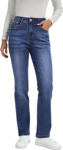 Metietila Womens Classic Jeans Straight Leg Stretchy Denim Pants | Mid Rise,Casual in Saudi Arabia