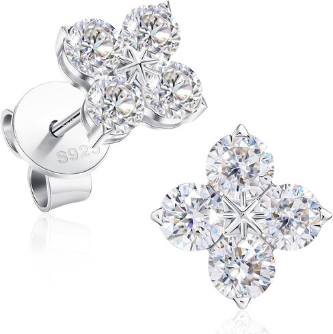 Lab Grown Diamond stud Earrings for Women, 0.8 CT 18K White/Yellow Gold Over 925 Sterling Silver Four Leaf Clover Stud Earrings, D Color VS1 Clarity Diamond Earring for Birthday Gifts in Saudi Arabia