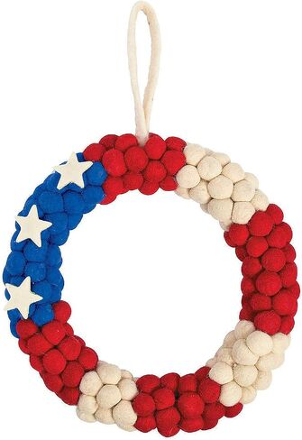 Fun Express - Patriotic Pom Pom Wreath for Fourth of July - Home Decor - Decorative Accessories - Wall Decor - Fourth of July - 1 Piece in Saudi Arabia
