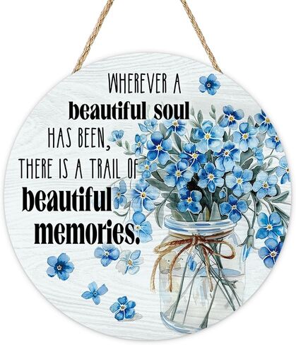 Memorial Forget Me Not Flower Front Door Sign, Sympathy Floral Wood Plaque Hanger Home Decor Bereavement Gifts for Loss of Loved One, Spring Summer Wooden Wreath Wall Hanging Decoration in Saudi Arabia