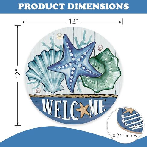 Welcome Summer Beach Front Door Sign, Coastal Starfish Shell Conch Wood Plaque Hanger Outdoor Outside Porch Home Decor, Nautical Farmhouse Wooden Wreath Indoor Wall Hanging Decoration in Saudi Arabia