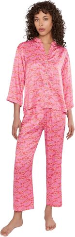 N by Natori Rhythm - Printed Satin Mandarin Button-down Pajama Set in Kuwait