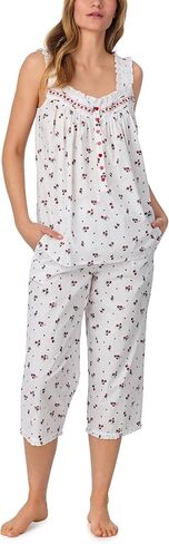 Lanz of Salzburg Women's 100% Cotton Woven Lawn & Seersucker 2-Piece Set, Sleeveless Tank with Pintuck Neckline & Capri Pants in Saudi Arabia