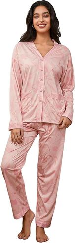 SHENHE Women's 2 Piece Pajama Set Button Up V Neck Long Sleeve Top and Pants Sleepwear Lounge Set in Kuwait